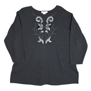 Express Tricot Sweater Sz S Black Whimsigoth Embroidered Feathers 90s Womens Vtg